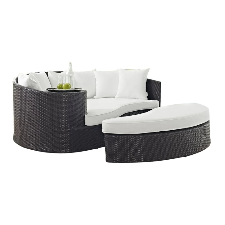 Freja Outdoor Rattan Wicker Daybed (Dark Brown & White)