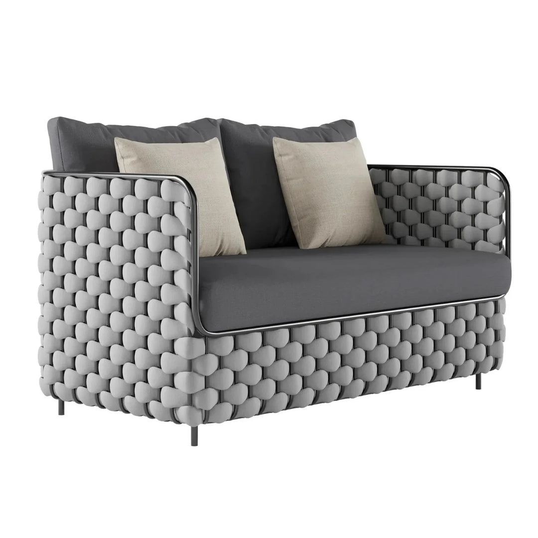 Rina 4 Piece Outdoor Rope Sofa Set with Glass Top Coffee Table (Light Grey & Dark Grey)