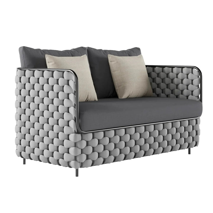 Rina 4 Piece Outdoor Rope Sofa Set with Glass Top Coffee Table (Light Grey & Dark Grey)