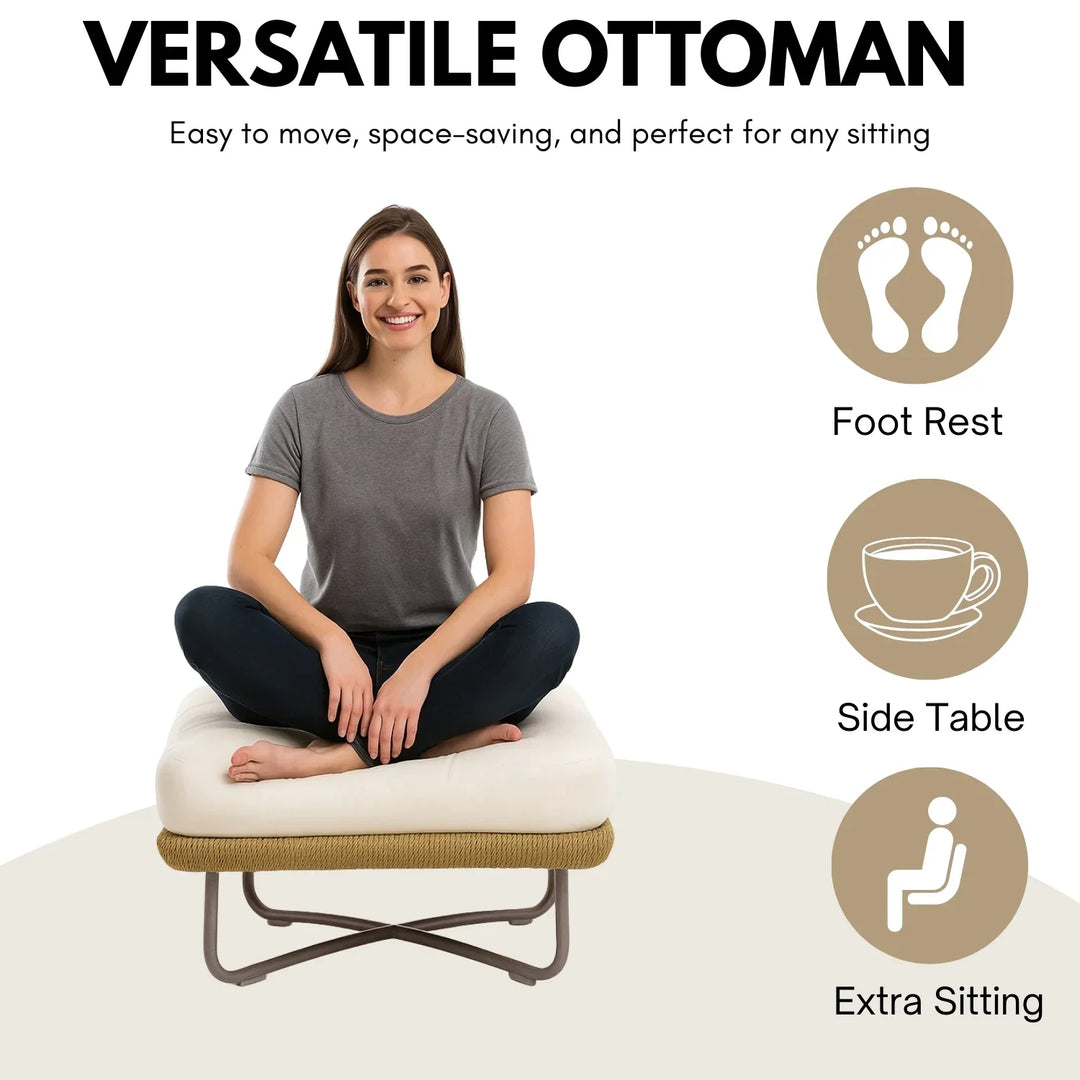 Lavika Outdoor 5pcs All-Weather Rope Sofa Set with Cushions (Beige & White)