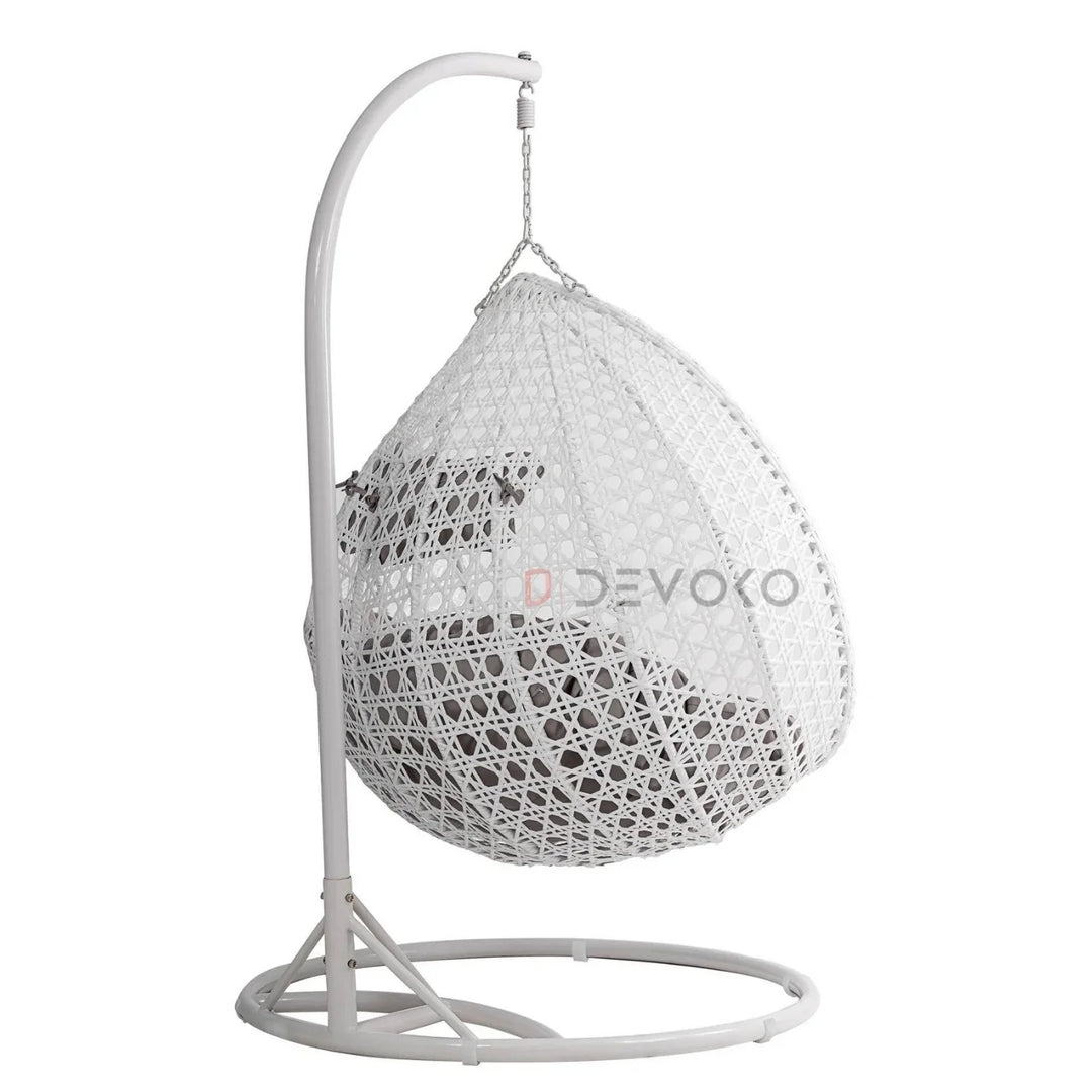 Jin Double Seater Rattan & Wicker Swing (White & Grey)