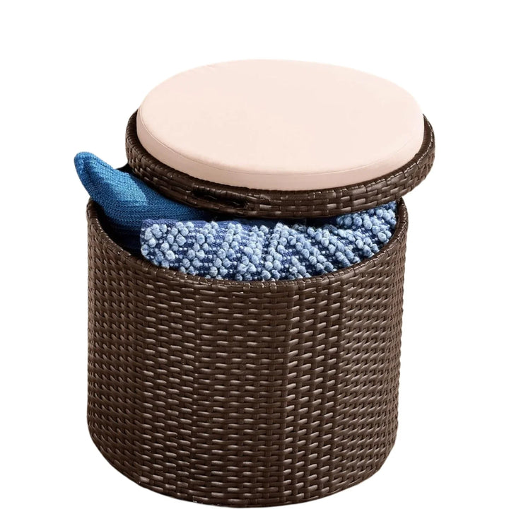 Round Wicker Ottoman for Patio & Backyard