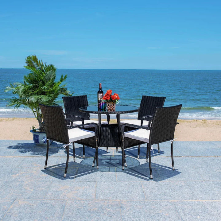 Yurick Outdoor Patio Seating Set 4 Chairs and 1 Table Set (Black)