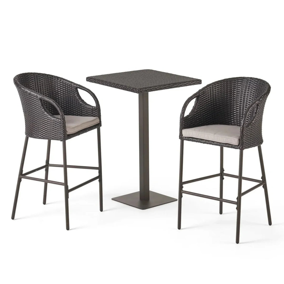 Juwairiya Outdoor Bar Set with High Top Table – All-Weather Rattan