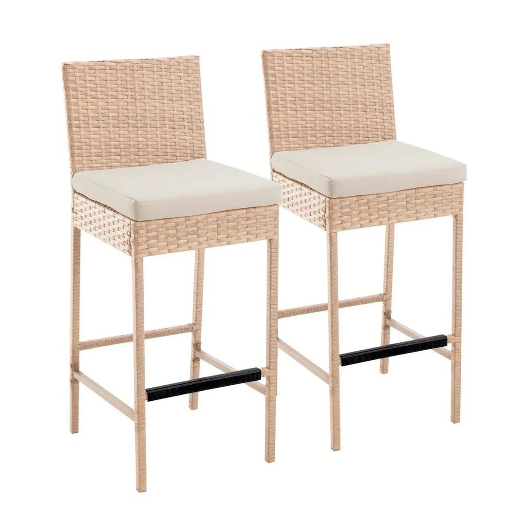 Sybille Outdoor Rattan Wicker Bar Chairs Set of 2