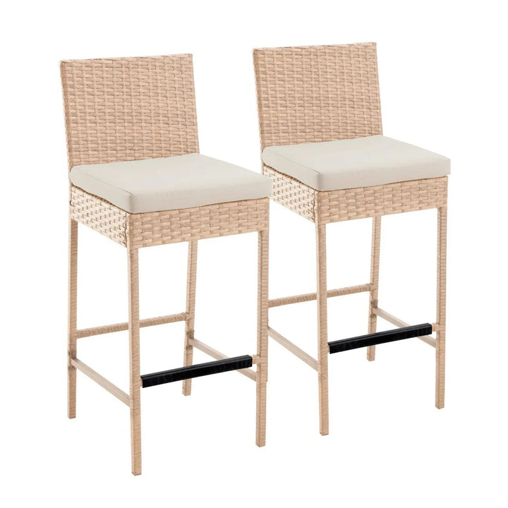 Sybille Outdoor Rattan Wicker Bar Chairs Set of 2