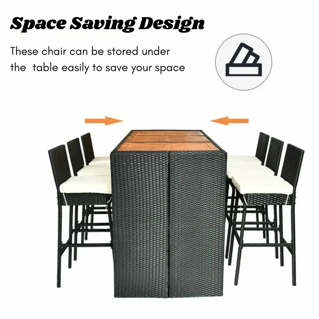 Lyra 7-Piece Outdoor Rattan Wicker Bar Set with Wooden Top Table