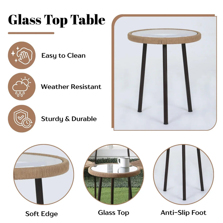 Rania 3-Piece Outdoor Beige Rope Patio Set