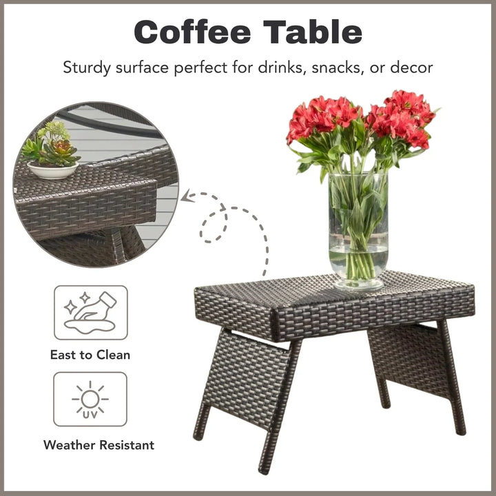 Tanirika Outdoor All-Weather HDPE Wicker Rattan Sunlounger Recliner with Side Table