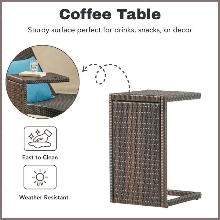 Udita Outdoor All-Weather HDPE Wicker Rattan Sunlounger Recliner with Side Table