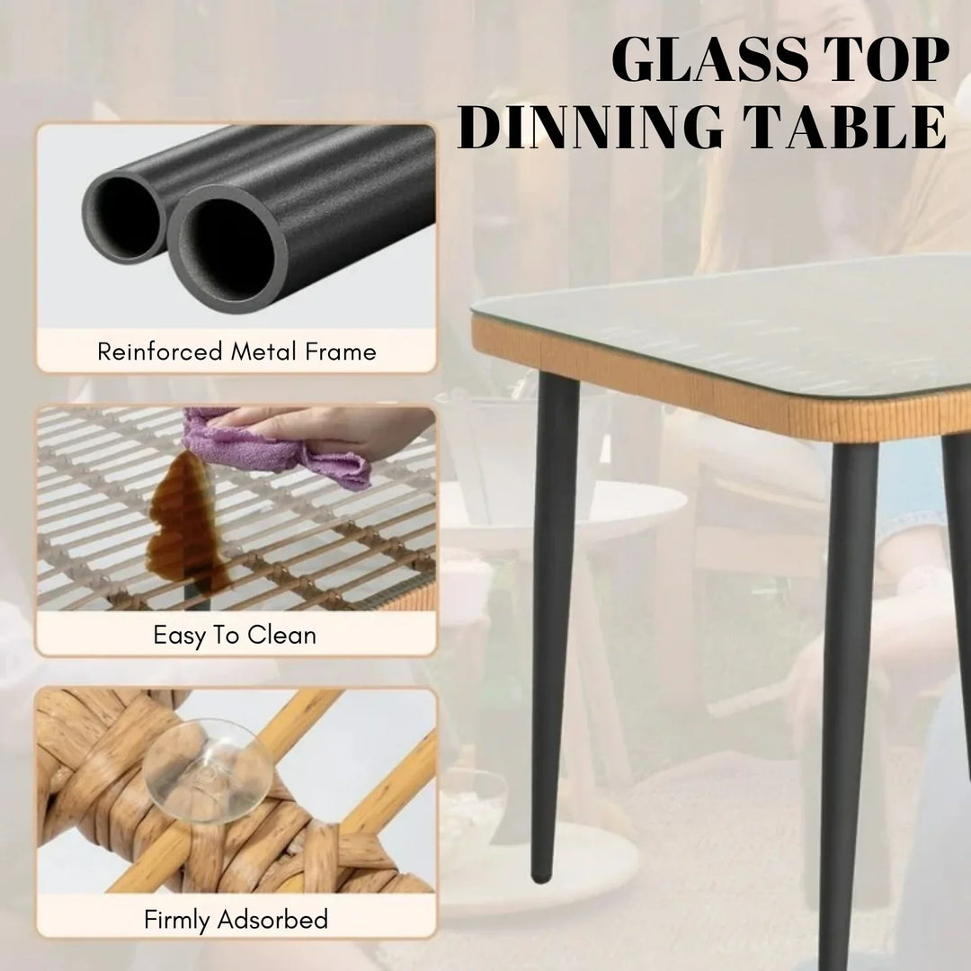 Macarena 5-Piece Outdoor Patio Dining Set With Rattan Chairs & Glass-Top Table