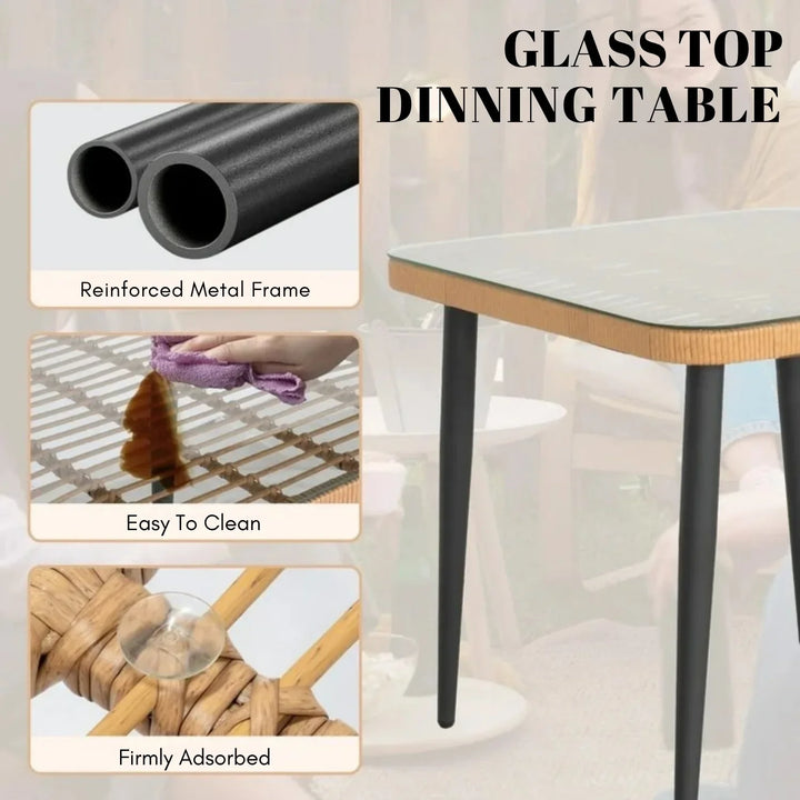 Macarena 5-Piece Outdoor Patio Dining Set With Rattan Chairs & Glass-Top Table