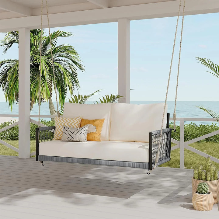 Outdoor Rope Swing 2-Person Hanging Chair, Weatherproof Porch Swing
