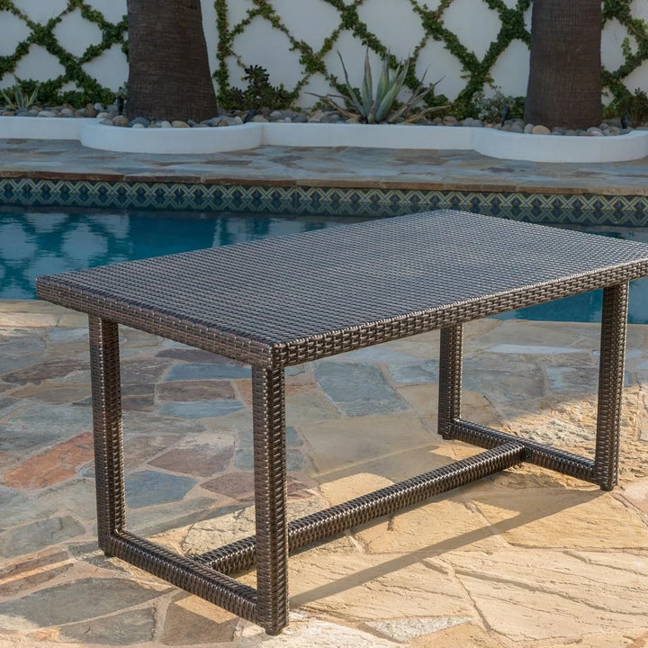 Sokhna Outdoor Rattan Wicker Patio Table (Dark Brown)
