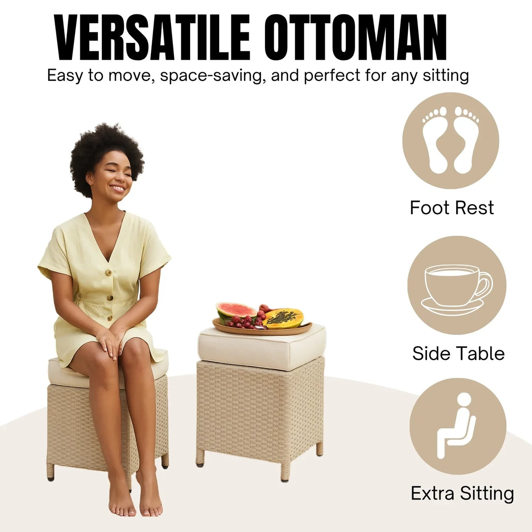 Tereza 5-Piece Wicker Patio Conversation Set (Beige/White)