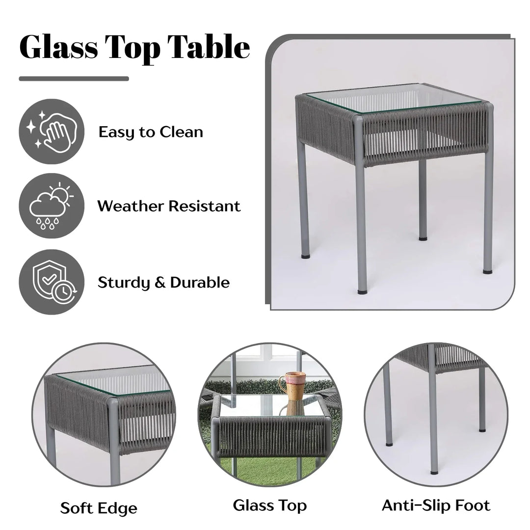 Jovie Outdoor Rope 3-Piece Patio Set (Grey)