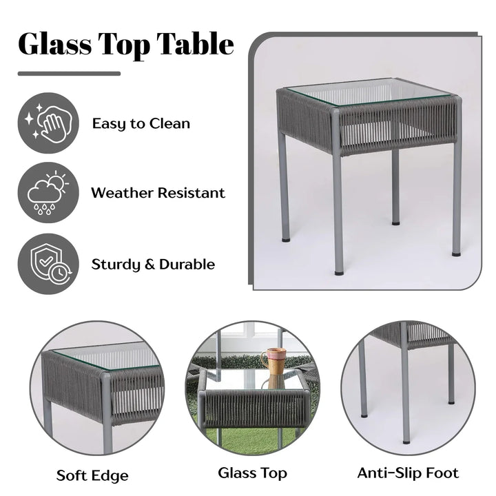 Jovie Outdoor Rope 3-Piece Patio Set (Grey)