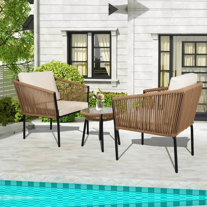 Mariposa Outdoor Rope Patio Set with Glass Top Table