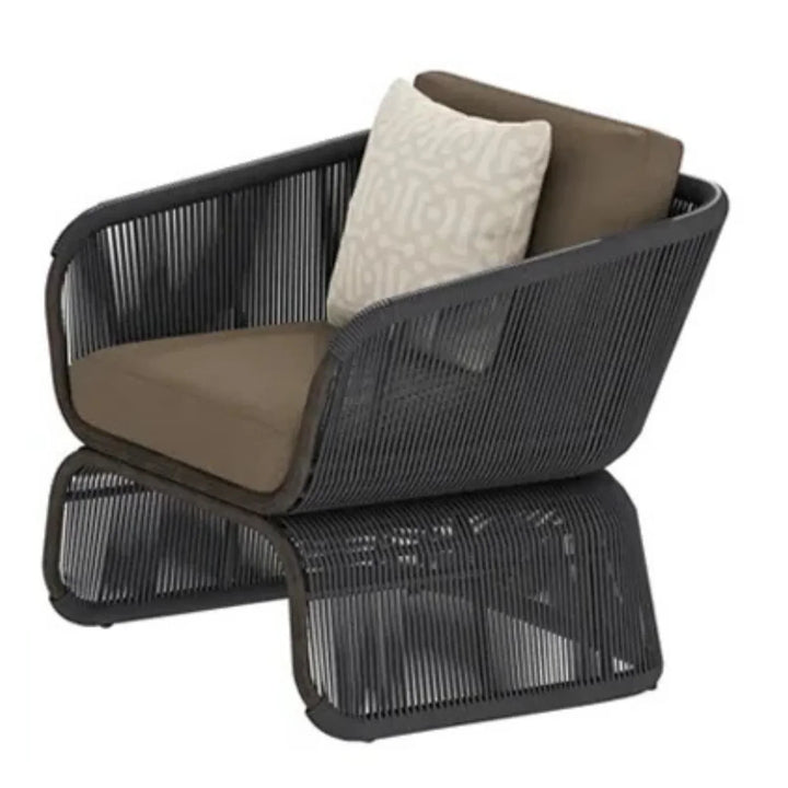 Yumna Outdoor Braided Rope Sofa Set With 2-Tier Glass Top Table