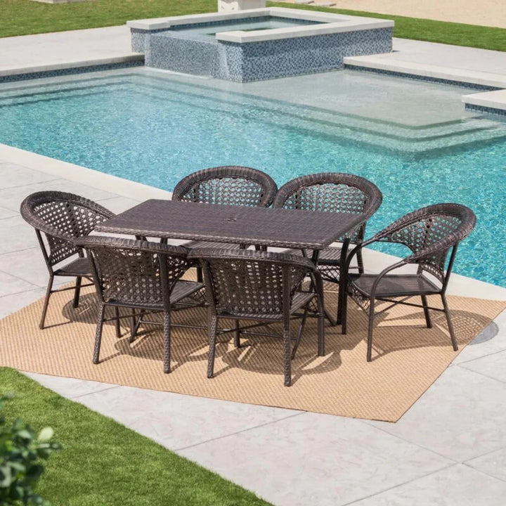 Thalia 7-Piece Outdoor Rattan Wicker Dining Table Set