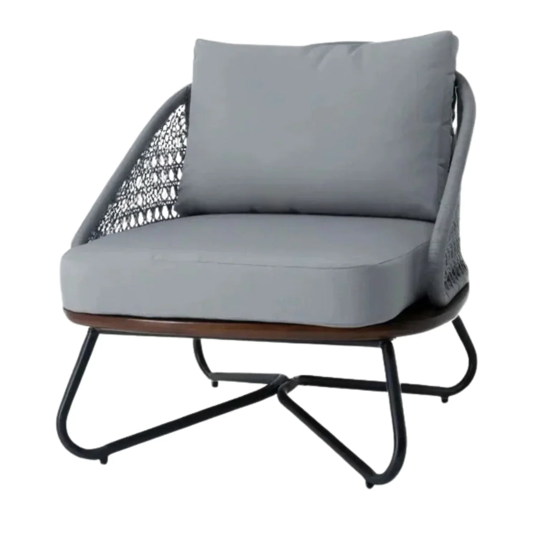 Zina Outdoor Grey Rope 4-Piece Sofa Set With Wooden Top Table