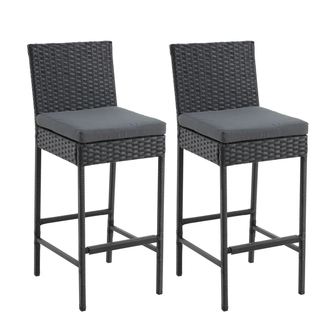 Thekla Outdoor Rattan Wicker Bar Chairs Set of 2