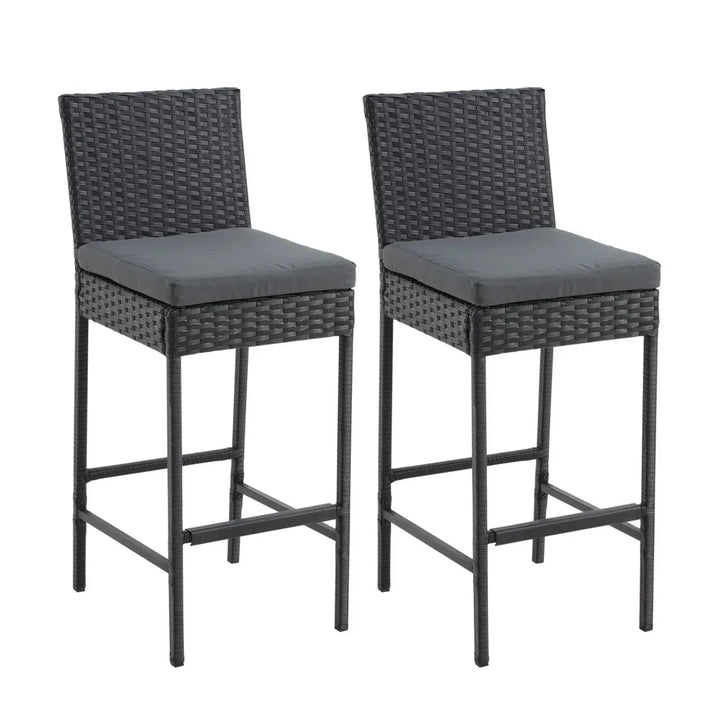 Thekla Outdoor Rattan Wicker Bar Chairs Set of 2