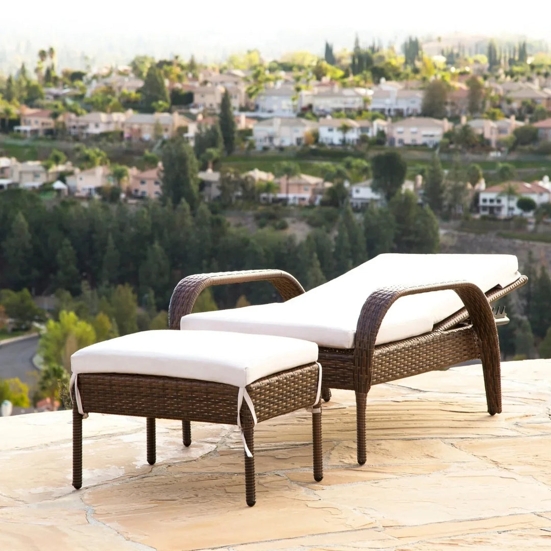 Outdoor Wicker 2 Piece Patio Armchair Recliner with Ottoman