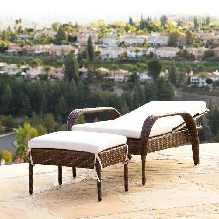 Outdoor Wicker 2 Piece Patio Armchair Recliner with Ottoman