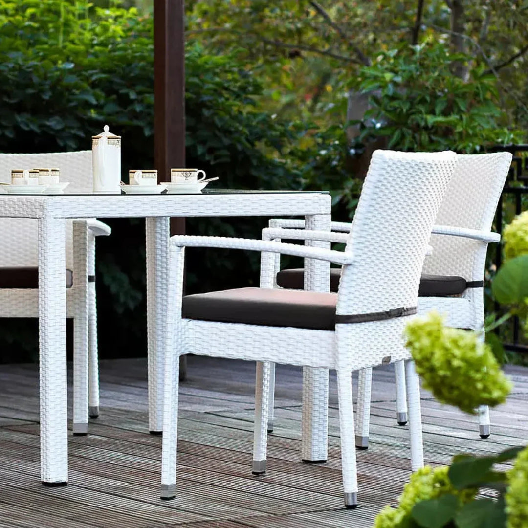 Riko 5-Piece Outdoor Patio Dining Set With Rattan Chairs & Glass-Top Table