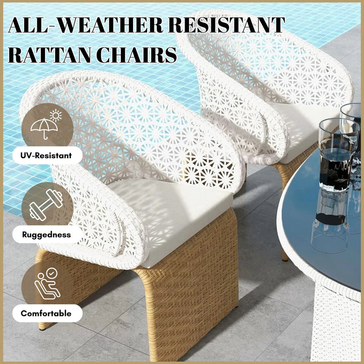 Zola 7 Pieces Outdoor Wicker Dining Set with Double Tone Armchairs