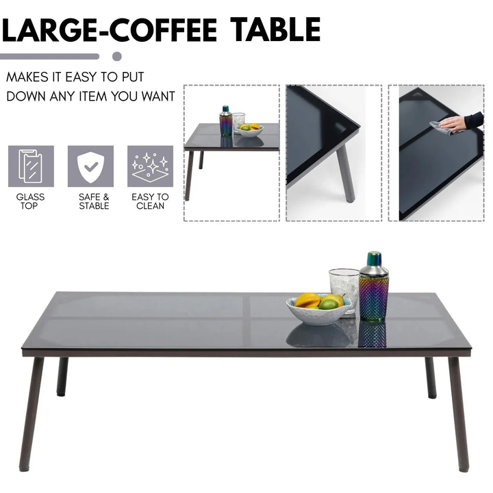 Zariah Outdoor Rope 5-Seater Patio Sofa Set with Glass Top Table (Grey)