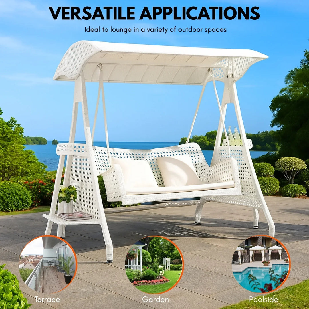 Outdoor Wicker 2-Seat Patio Swing Chair with Shade & Cushions