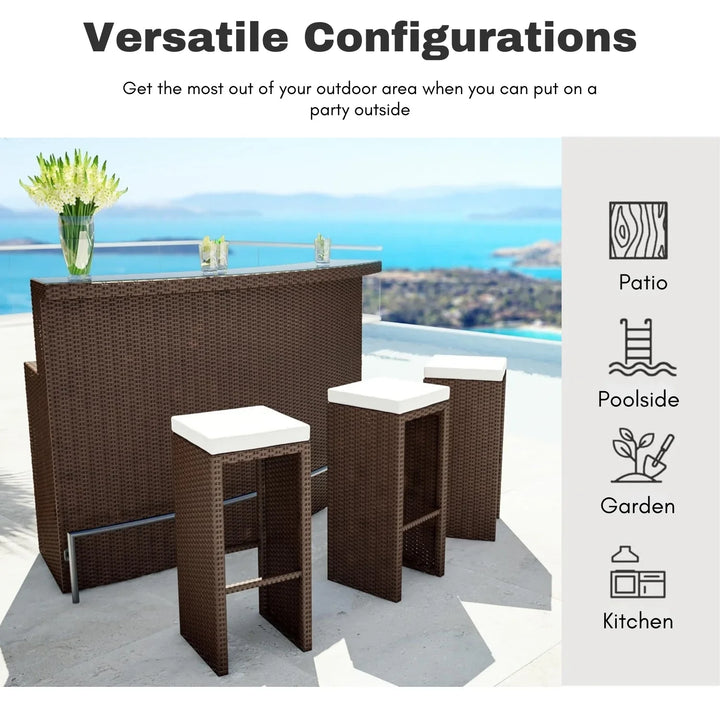 Maren 3-Seater Outdoor Rattan Wicker Bar Set