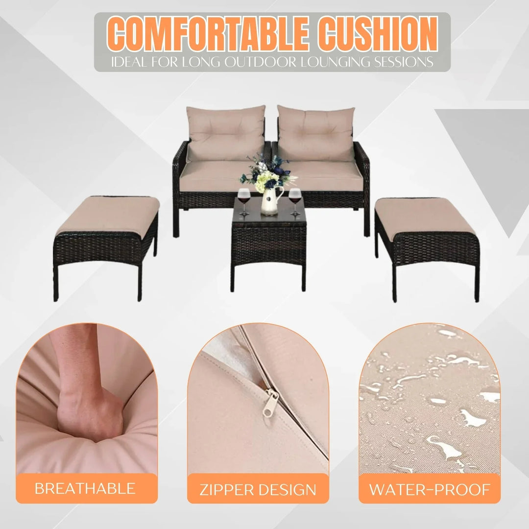 Thalia Outdoor Wicker 5-Piece Patio Sofa Set