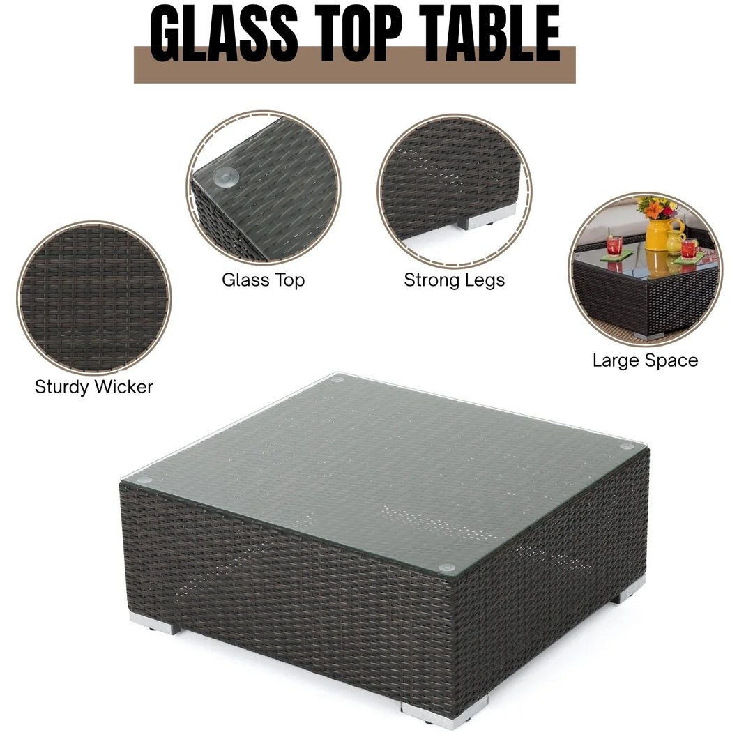 Violeta 7-Piece Rattan Sectional Sofa Set (Dark Brown/Cream)