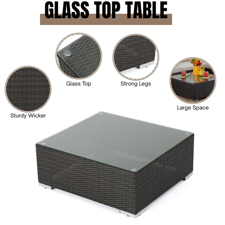 Violeta 7-Piece Rattan Sectional Sofa Set (Dark Brown/Cream)