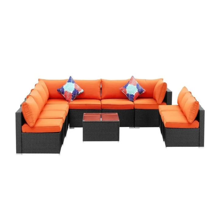 Samah Outdoor Garden Conversation Sofa Set (Black/Orange)