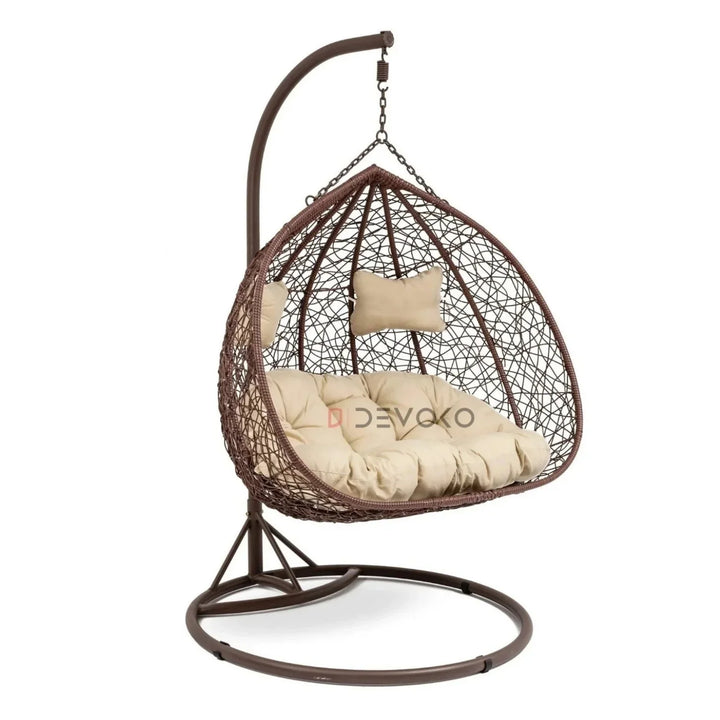 Hui Double Seater Rattan & Wicker Swing (Brown & Cream)