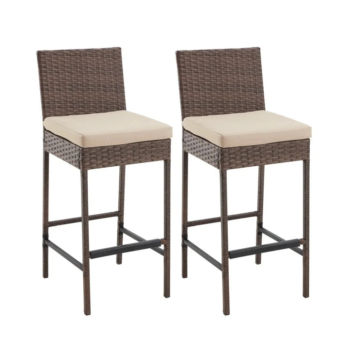 Ursula Outdoor Rattan Wicker Bar Chairs Set of 2