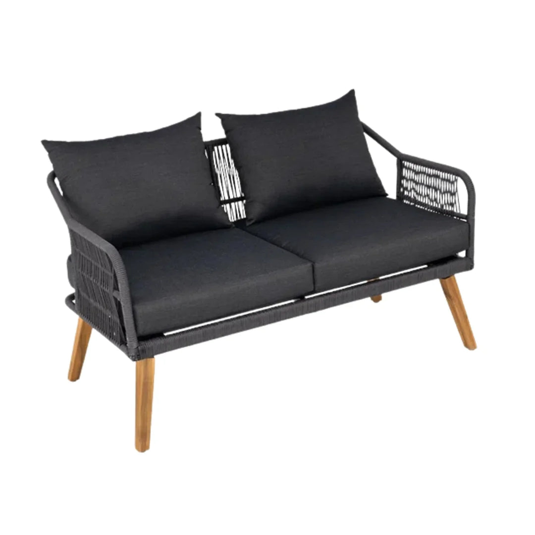 Riley 4-Piece Outdoor Rope Patio Furniture Set with Wood-Top Table