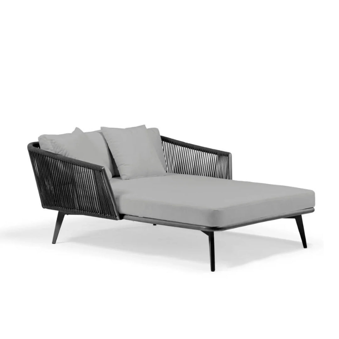 Salwa Outdoor Black Rope Patio Daybed with Comfortable Grey Cushion