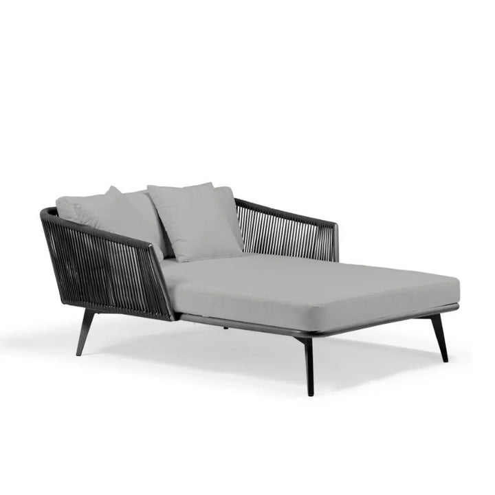 Salwa Outdoor Black Rope Patio Daybed with Comfortable Grey Cushion