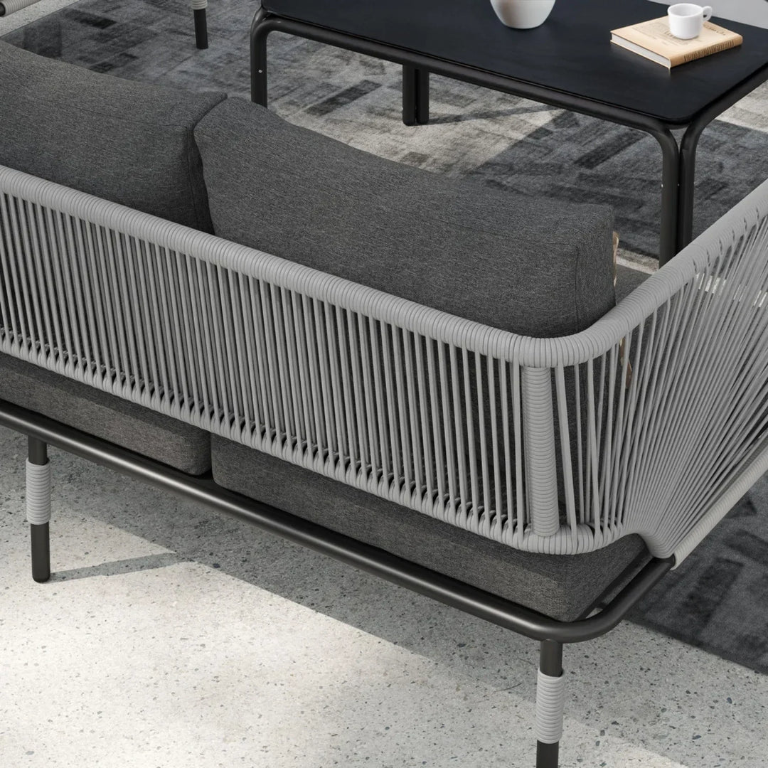 Bellamy Outdoor Rope 5-Seater Sofa Set With Glass Top Table