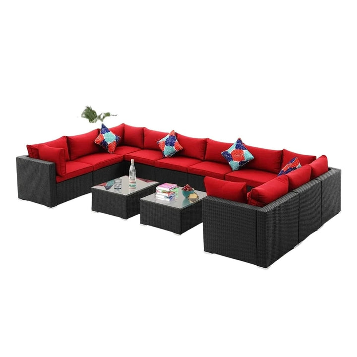 Zhilan 6-Piece Outdoor Wicker Sofa Set (Black/Red)