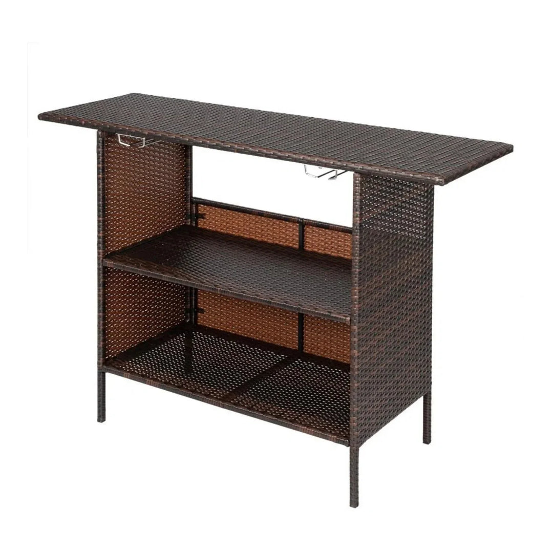 Pilar Outdoor Rattan Wicker Bar Table With Storage Selves