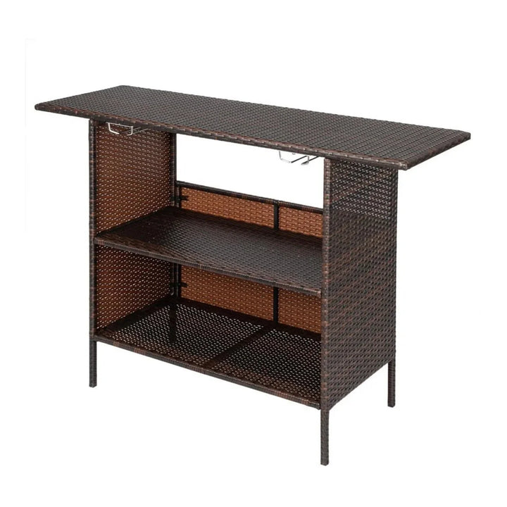 Pilar Outdoor Rattan Wicker Bar Table With Storage Selves