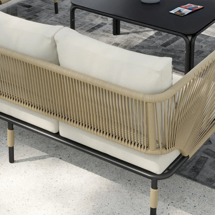 Amoura Outdoor Rope 5-Seater Sofa Set With Glass Top Table