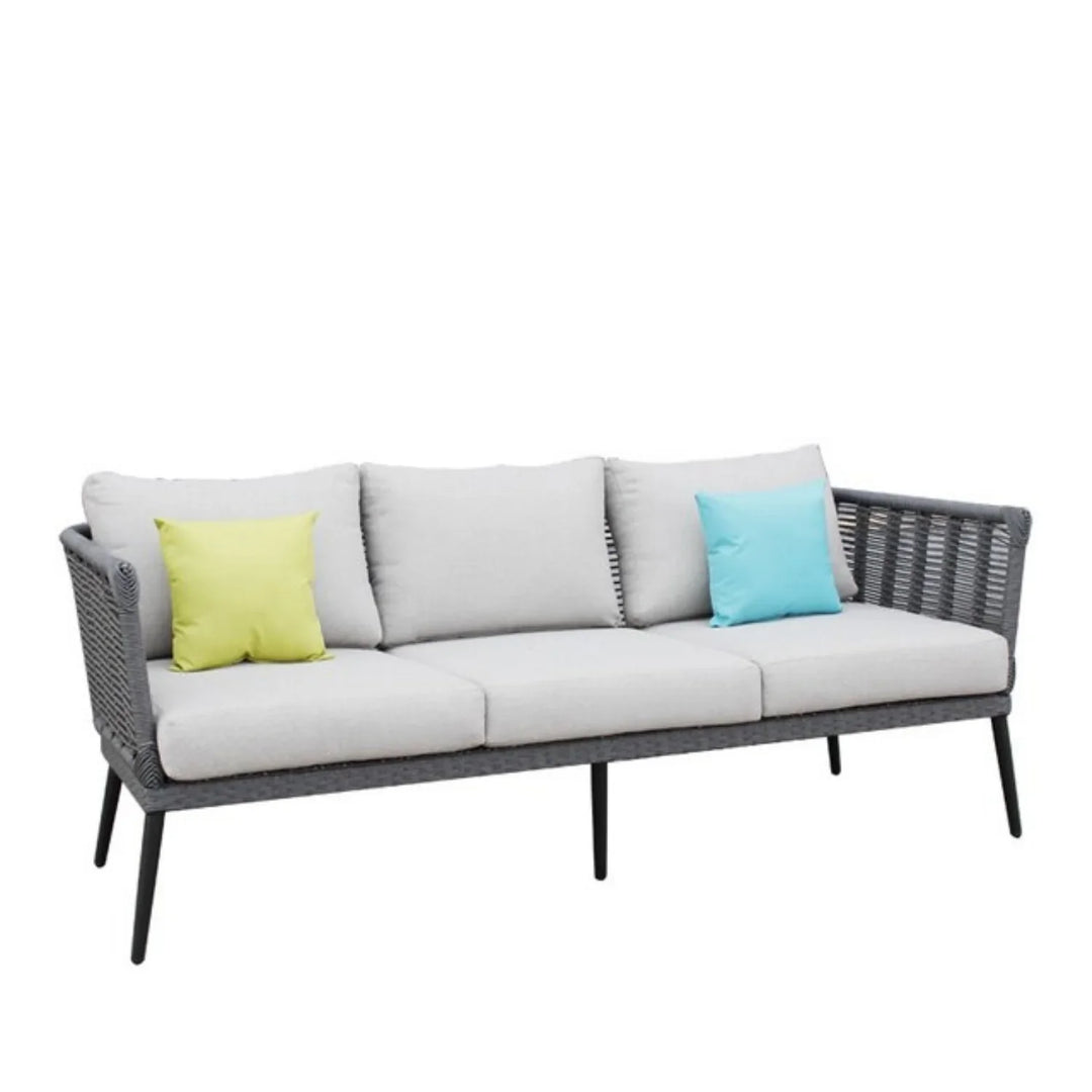Amirah Outdoor Grey Rope 7-Seater Sofa Set With Glass Top Table