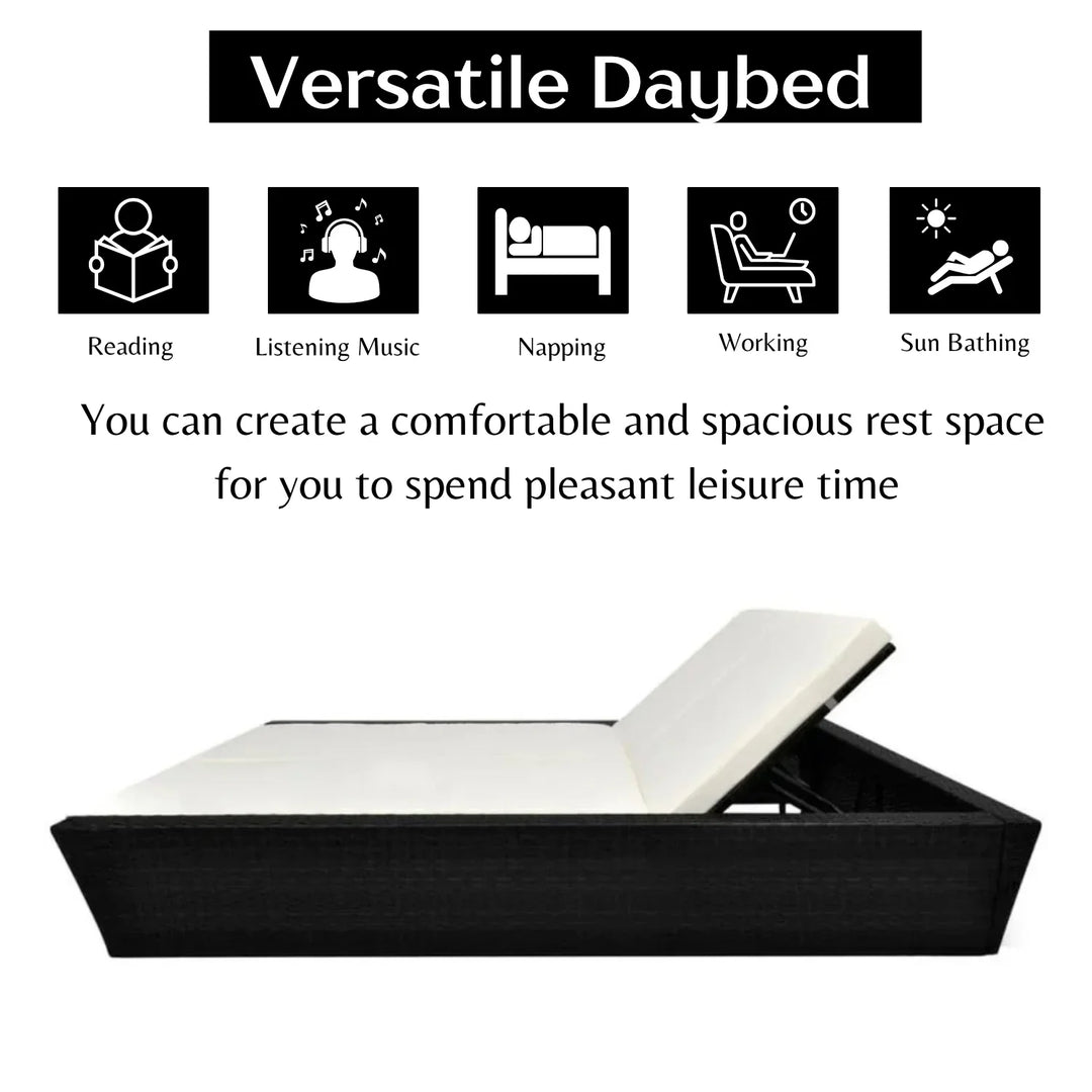 Outdoor Wicker Patio Double Seater Recliner Daybed